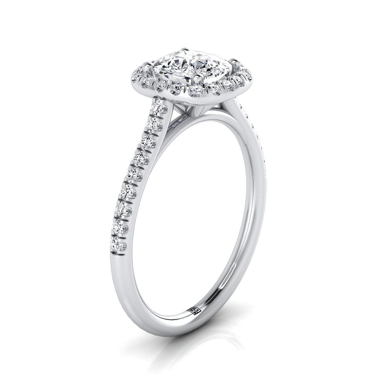 18K White Gold Cushion Diamond Simple Prong Set Halo Engagement Ring -1/3ctw