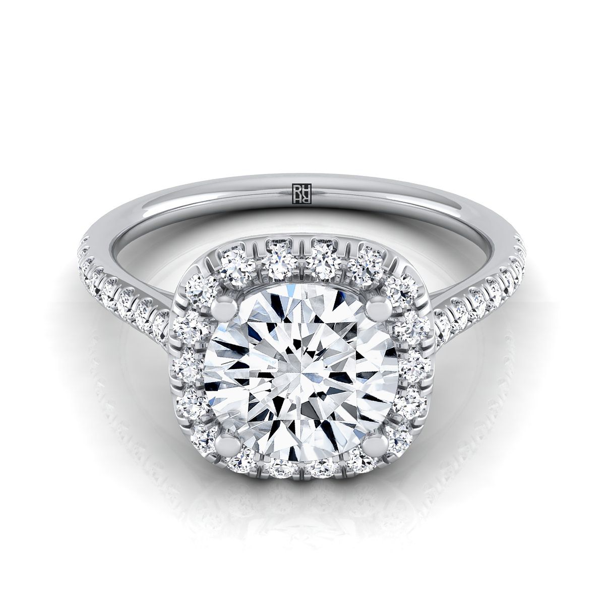 14K White Gold Round Brilliant Diamond Simple Prong Set Halo Engagement Ring -1/3ctw