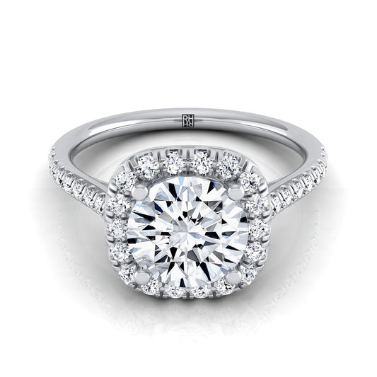 Platinum Round Brilliant Diamond Simple Prong Set Halo Engagement Ring -1/3ctw