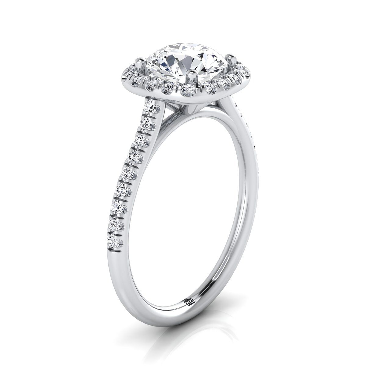 Platinum Round Brilliant Morganite Simple Prong Set Halo Engagement Ring -1/3ctw