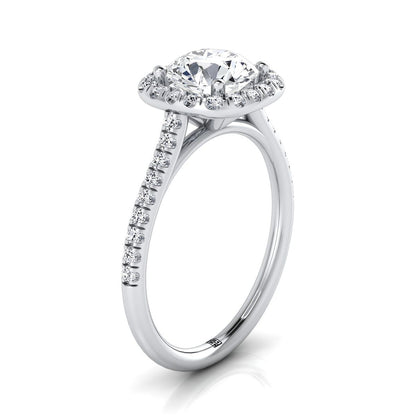 Platinum Round Brilliant Pink Sapphire Simple Prong Set Halo Engagement Ring -1/3ctw