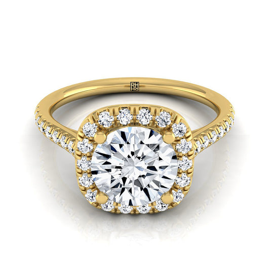 14K Yellow Gold Round Brilliant Diamond Simple Prong Set Halo Engagement Ring -1/3ctw