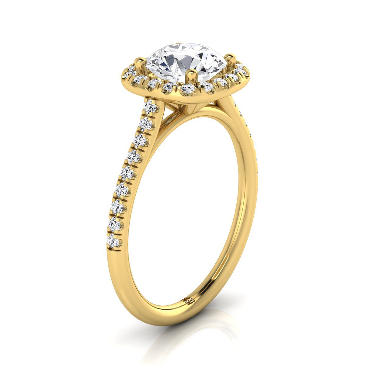 18K Yellow Gold Round Brilliant Aquamarine Simple Prong Set Halo Engagement Ring -1/3ctw