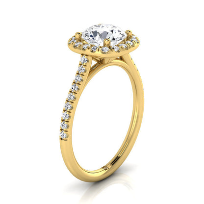 18K Yellow Gold Round Brilliant Sapphire Simple Prong Set Halo Engagement Ring -1/3ctw