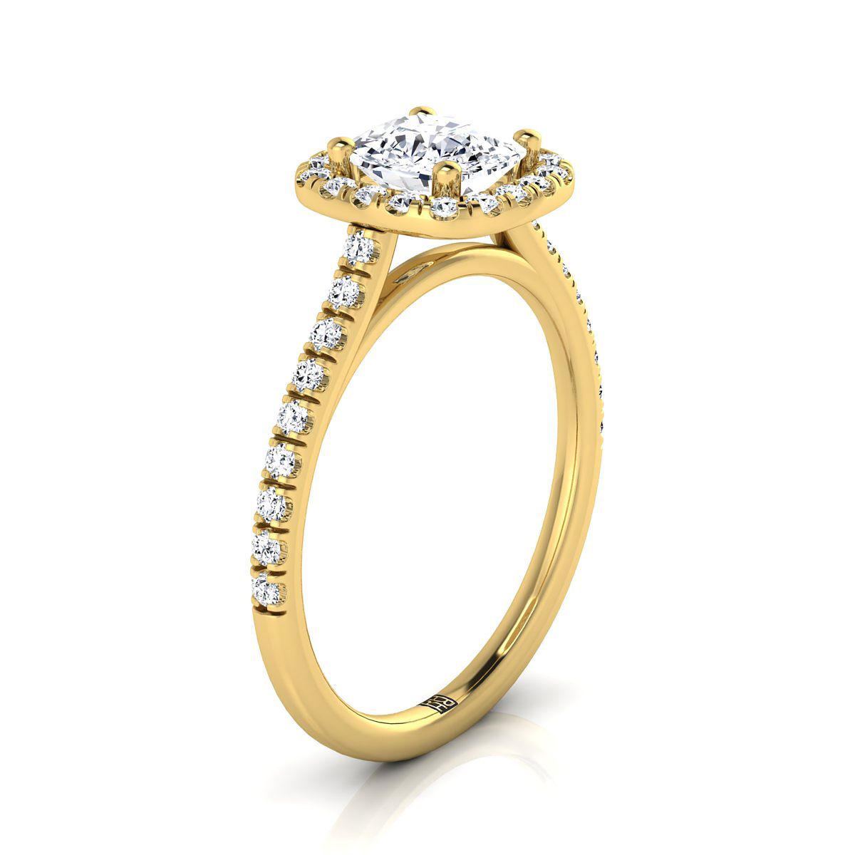 18K Yellow Gold Cushion Diamond Pave Halo Engagement Ring -1/3ctw