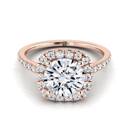 14K Rose Gold Round Brilliant Diamond Pave Halo Engagement Ring -1/3ctw