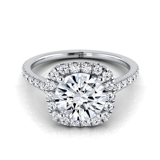 Platinum Round Brilliant Diamond Pave Halo Engagement Ring -1/3ctw