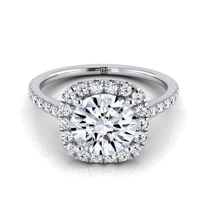18K White Gold Round Brilliant Diamond Pave Halo Engagement Ring -1/3ctw
