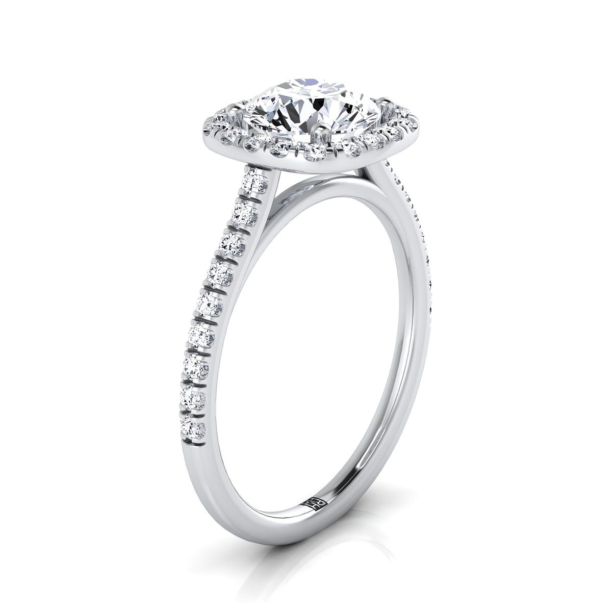 14K White Gold Round Brilliant Swiss Blue Topaz Halo Diamond Pave Engagement Ring -1/3ctw