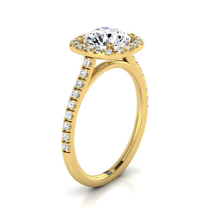 14K Yellow Gold Round Brilliant Aquamarine Halo Diamond Pave Engagement Ring -1/3ctw