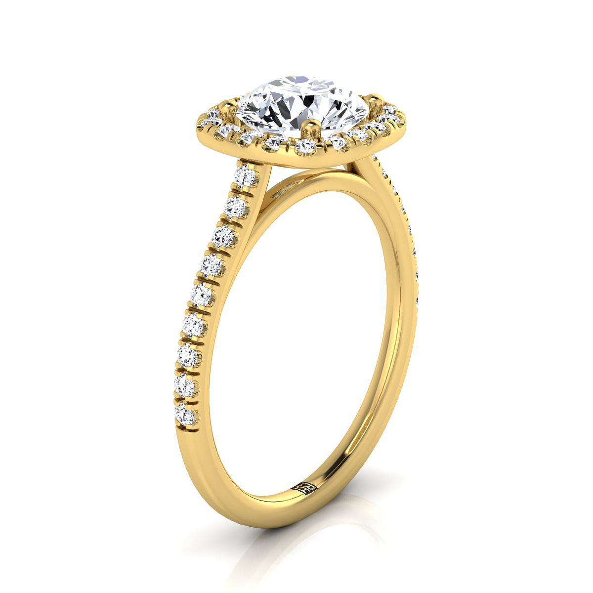 18K Yellow Gold Round Brilliant Aquamarine Halo Diamond Pave Engagement Ring -1/3ctw