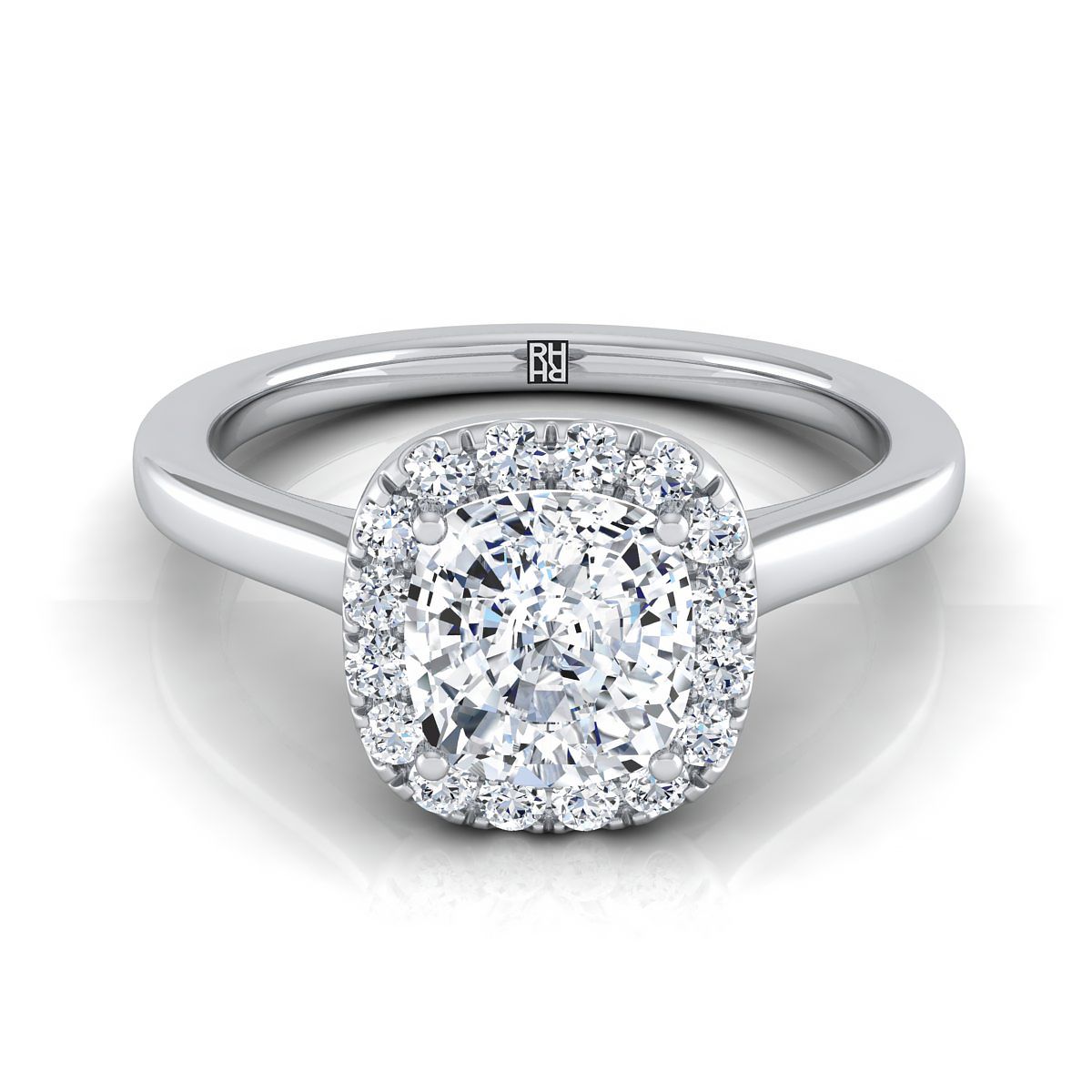 Platinum Cushion Diamond Modern Halo French Pave Engagement Ring -1/6ctw