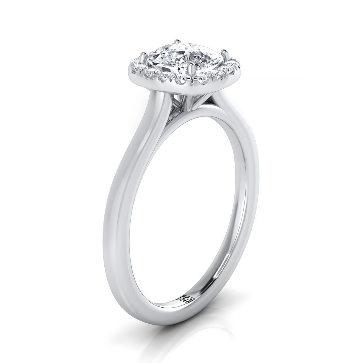 14K White Gold Cushion Diamond Modern Halo French Pave Engagement Ring -1/6ctw