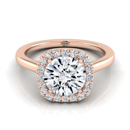 14K Rose Gold Round Brilliant Diamond Modern Halo French Pave Engagement Ring -1/6ctw