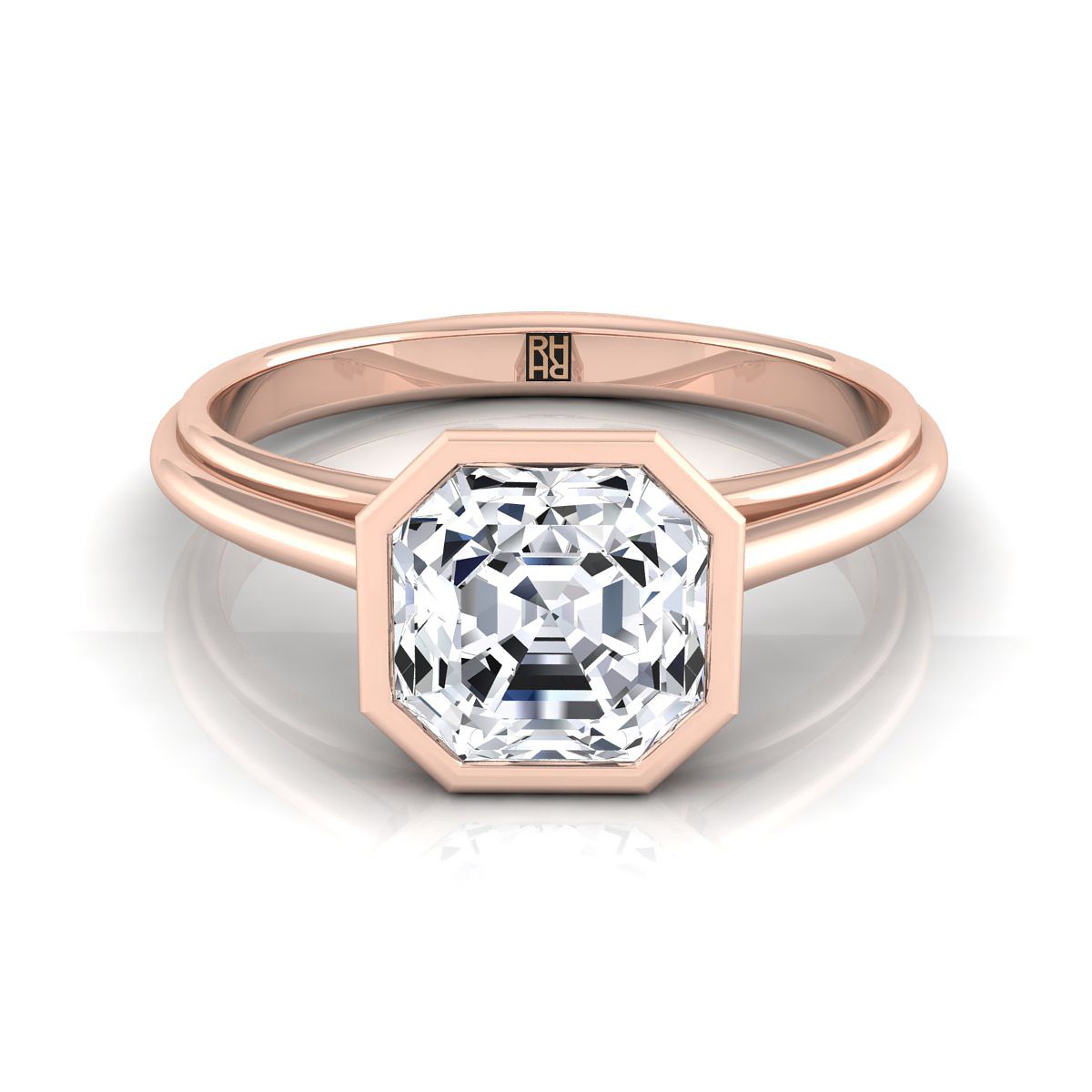 14K Rose Gold Asscher Cut  Bezel Halo Cathedral Solitaire Engagement Ring