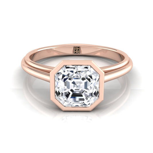 14K Rose Gold Asscher Cut  Bezel Halo Cathedral Solitaire Engagement Ring