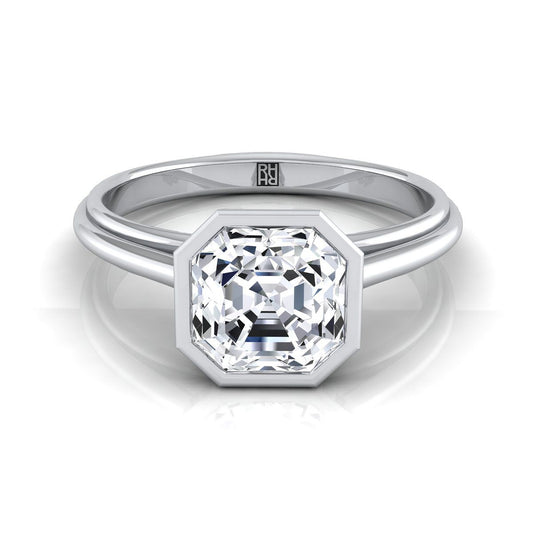 14K White Gold Asscher Cut  Bezel Halo Cathedral Solitaire Engagement Ring