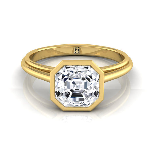 18K Yellow Gold Asscher Cut  Bezel Halo Cathedral Solitaire Engagement Ring