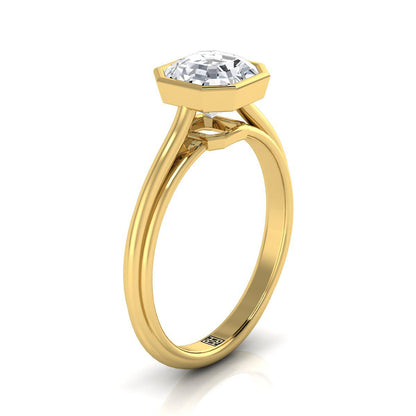 18K Yellow Gold Asscher Cut  Bezel Halo Cathedral Solitaire Engagement Ring