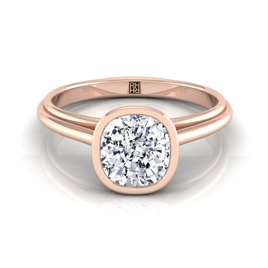 14K Rose Gold Cushion  Bezel Halo Cathedral Solitaire Engagement Ring
