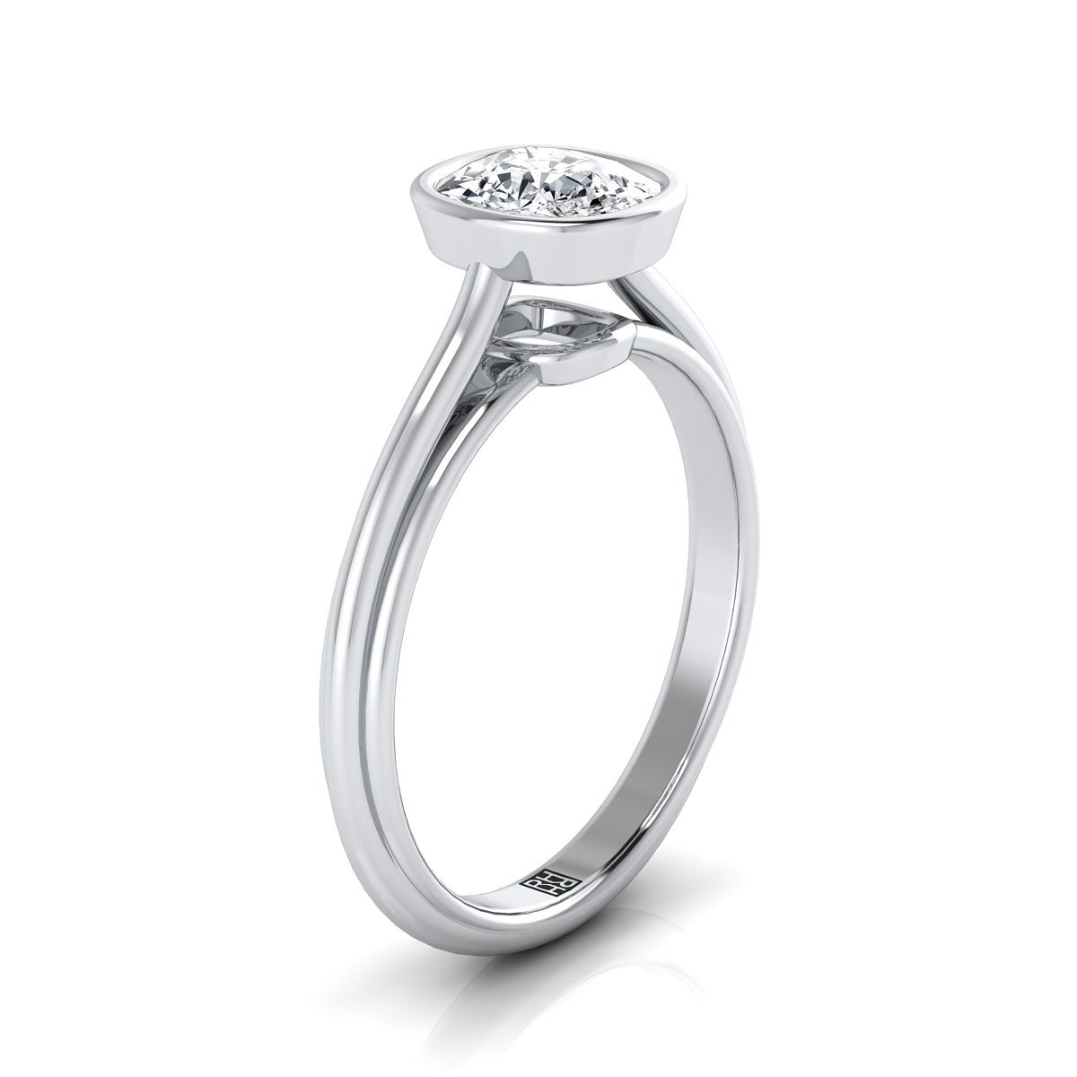 18K White Gold Cushion  Bezel Halo Cathedral Solitaire Engagement Ring