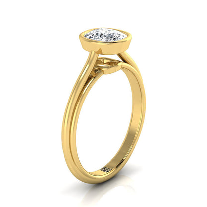 18K Yellow Gold Cushion  Bezel Halo Cathedral Solitaire Engagement Ring