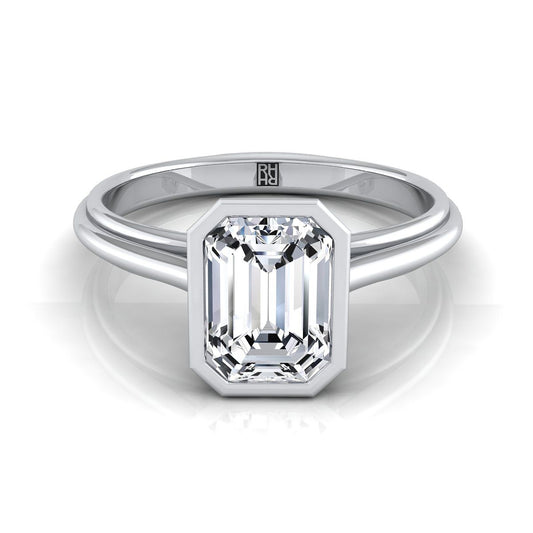 18K White Gold Emerald Cut  Bezel Halo Cathedral Solitaire Engagement Ring