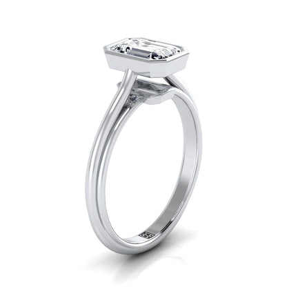 Platinum Emerald Cut  Bezel Halo Cathedral Solitaire Engagement Ring