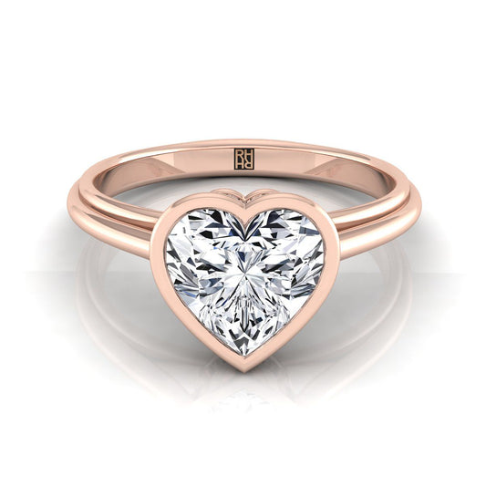 14K Rose Gold Heart Shape Center  Bezel Halo Cathedral Solitaire Engagement Ring