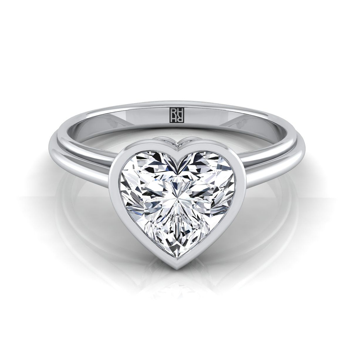 14K White Gold Heart Shape Center  Bezel Halo Cathedral Solitaire Engagement Ring