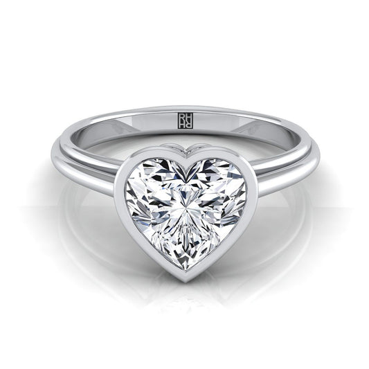 18K White Gold Heart Shape Center  Bezel Halo Cathedral Solitaire Engagement Ring