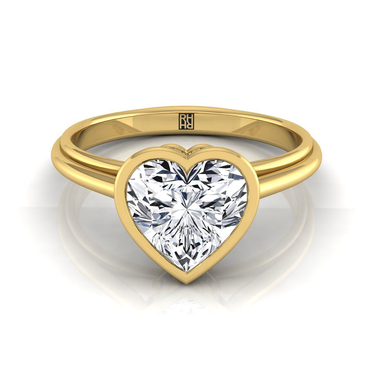 18K Yellow Gold Heart Shape Center  Bezel Halo Cathedral Solitaire Engagement Ring