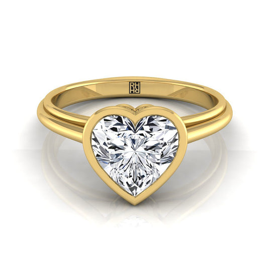 14K Yellow Gold Heart Shape Center  Bezel Halo Cathedral Solitaire Engagement Ring