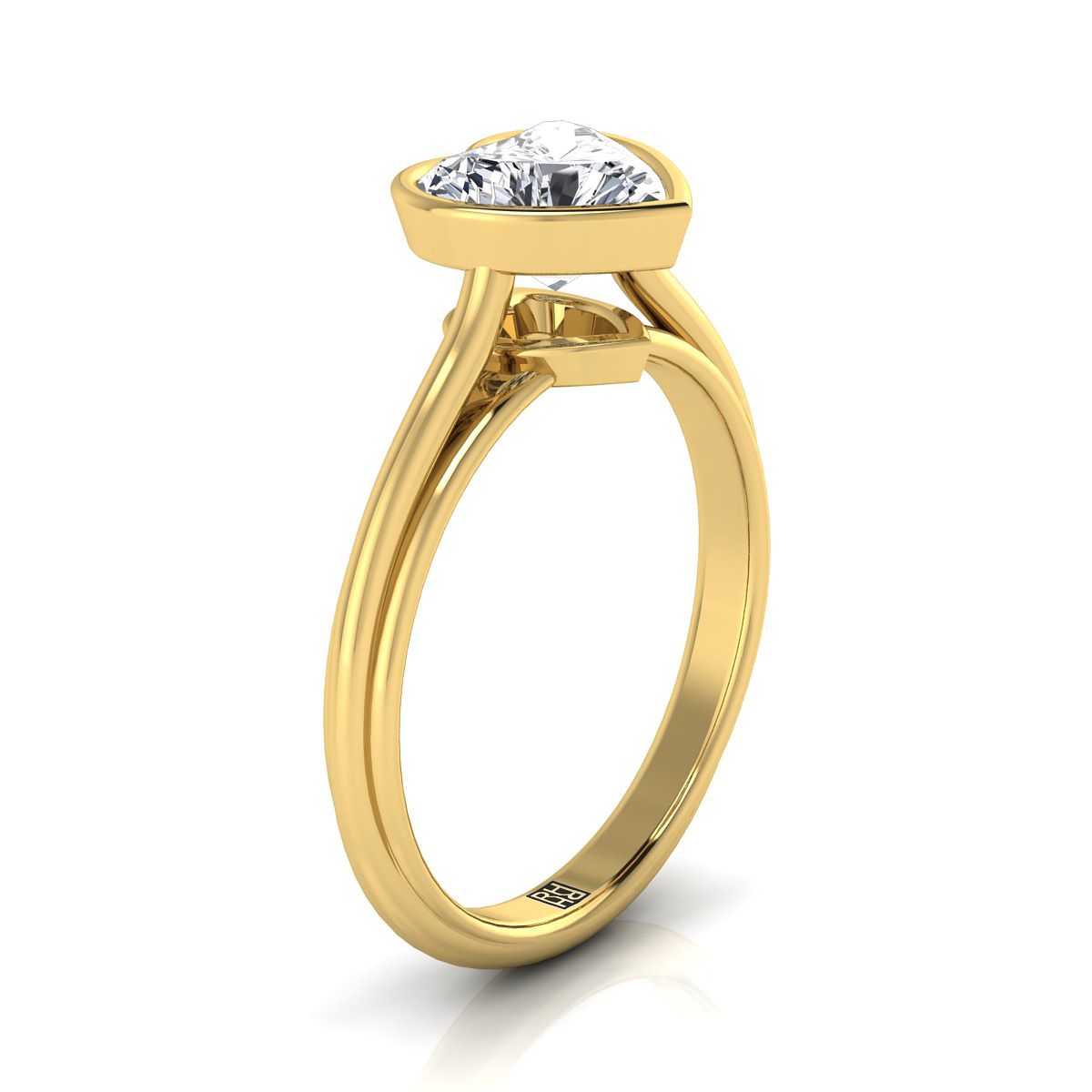 18K Yellow Gold Heart Shape Center  Bezel Halo Cathedral Solitaire Engagement Ring