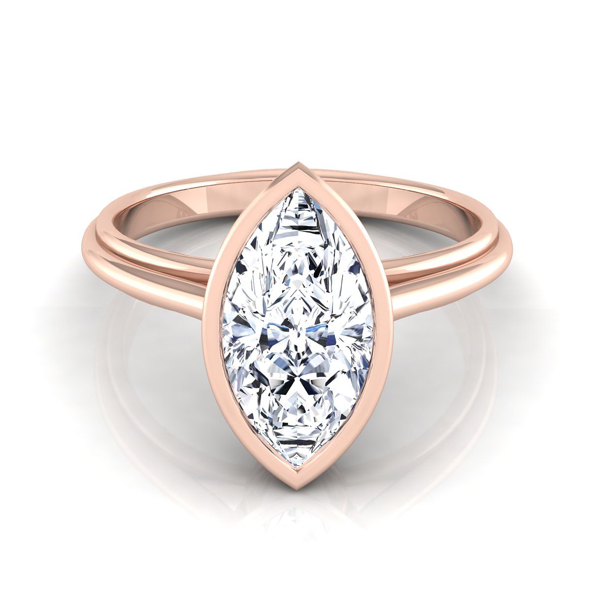 14K Rose Gold Marquise   Bezel Halo Cathedral Solitaire Engagement Ring