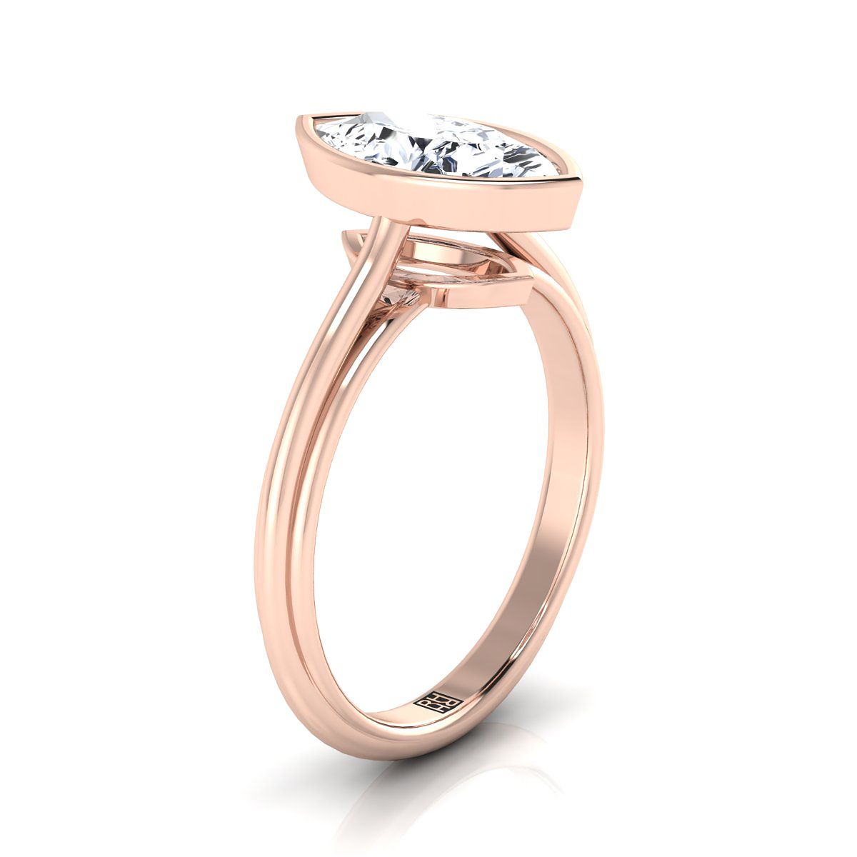 14K Rose Gold Marquise   Bezel Halo Cathedral Solitaire Engagement Ring