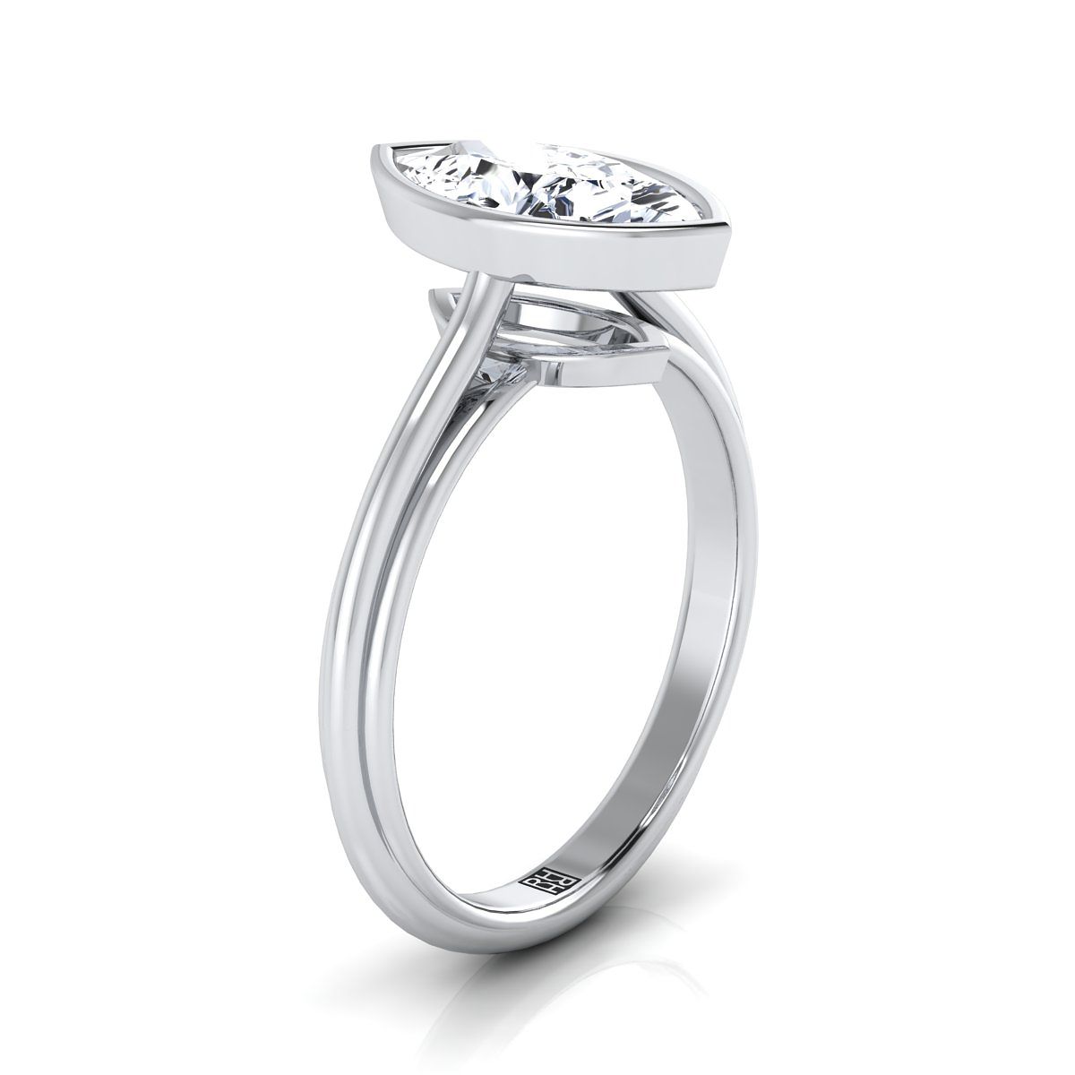 18K White Gold Marquise   Bezel Halo Cathedral Solitaire Engagement Ring
