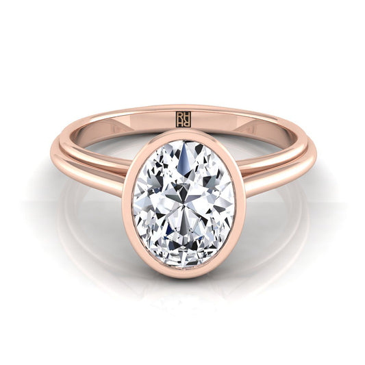 14K Rose Gold Oval  Bezel Halo Cathedral Solitaire Engagement Ring