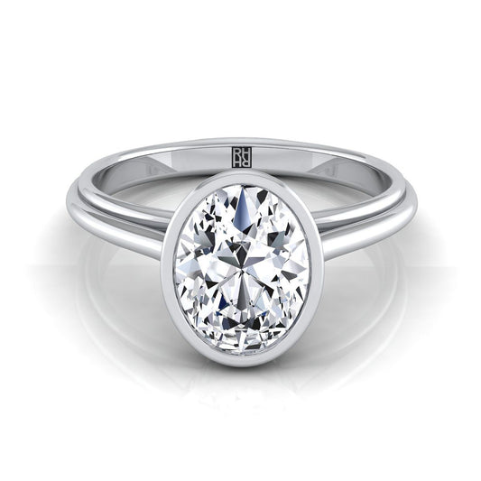 14K White Gold Oval  Bezel Halo Cathedral Solitaire Engagement Ring