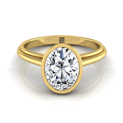 14K Yellow Gold Oval  Bezel Halo Cathedral Solitaire Engagement Ring