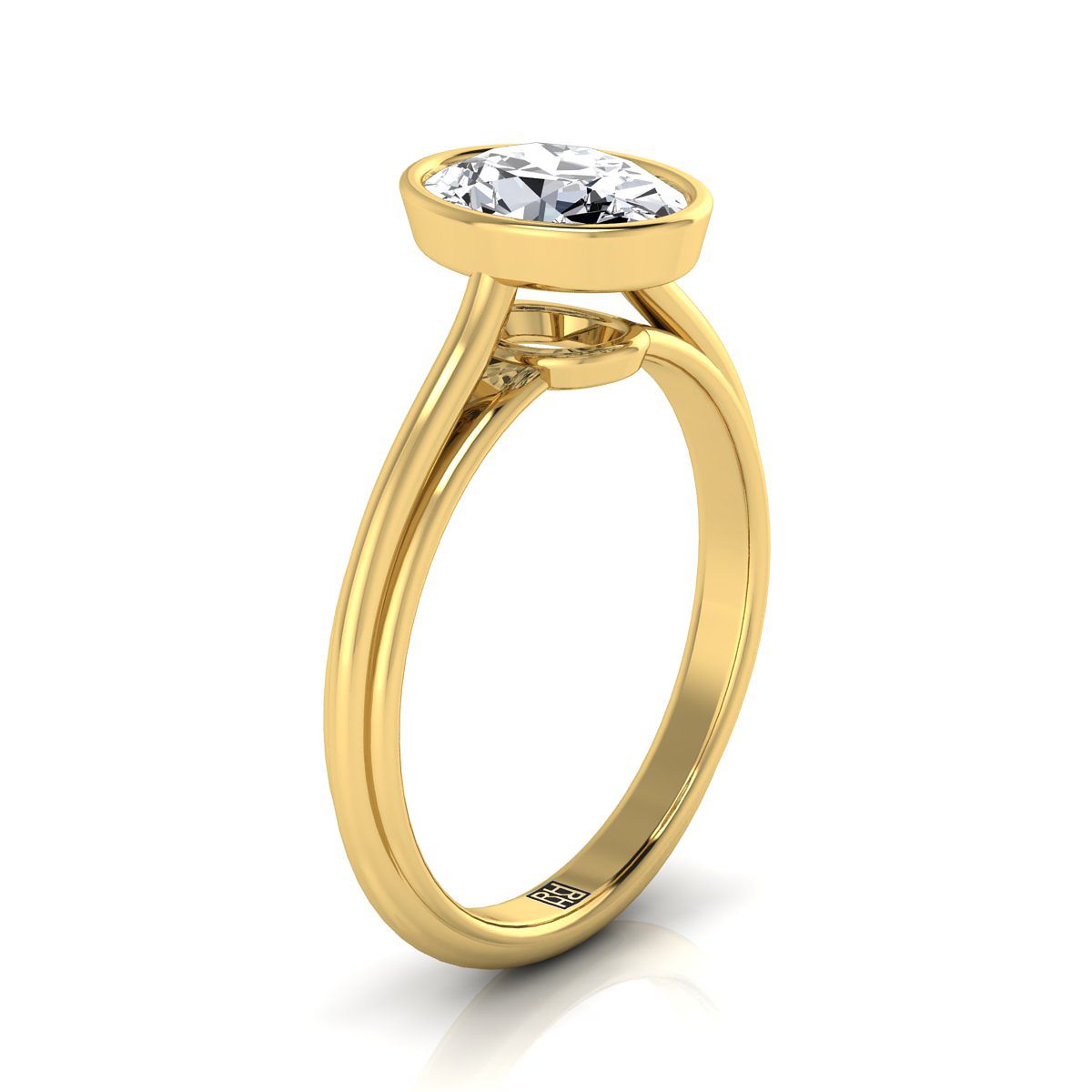 14K Yellow Gold Oval  Bezel Halo Cathedral Solitaire Engagement Ring