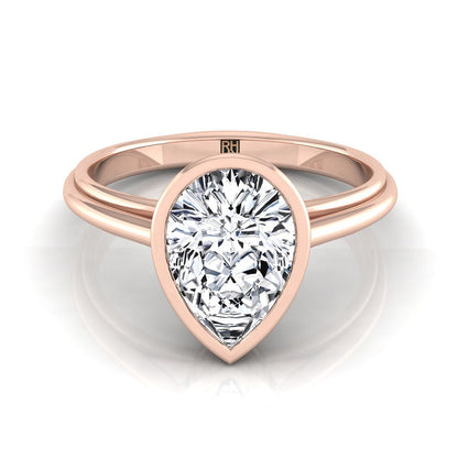 14K Rose Gold Pear Shape Center  Bezel Halo Cathedral Solitaire Engagement Ring