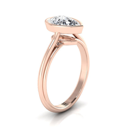 14K Rose Gold Pear Shape Center  Bezel Halo Cathedral Solitaire Engagement Ring