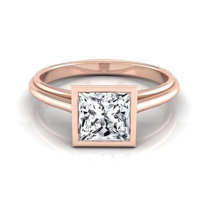 14K Rose Gold Princess Cut  Bezel Halo Cathedral Solitaire Engagement Ring