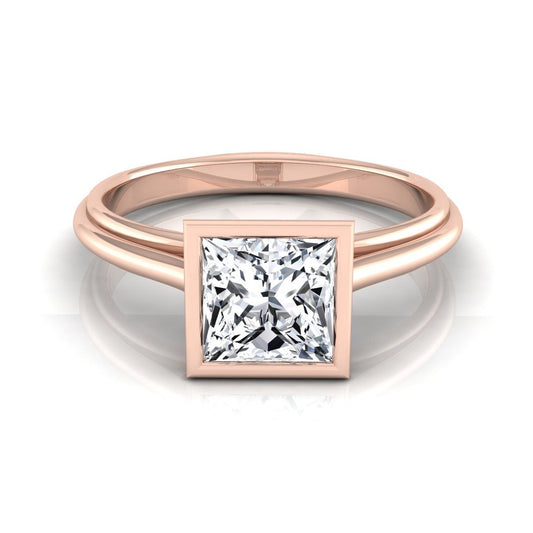 14K Rose Gold Princess Cut  Bezel Halo Cathedral Solitaire Engagement Ring