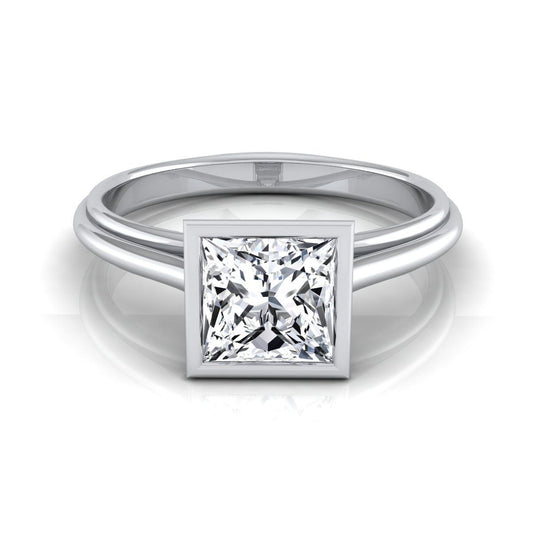 18K White Gold Princess Cut  Bezel Halo Cathedral Solitaire Engagement Ring