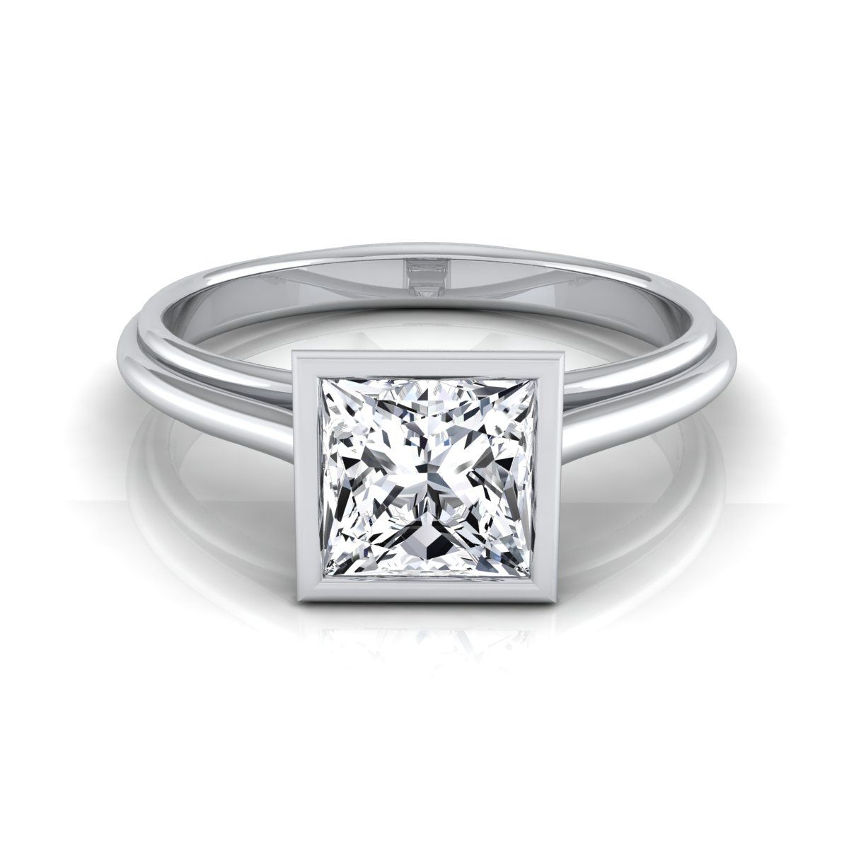 14K White Gold Princess Cut  Bezel Halo Cathedral Solitaire Engagement Ring