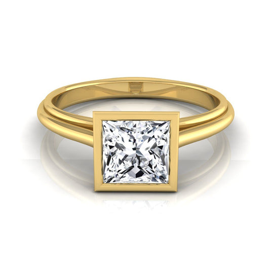 14K Yellow Gold Princess Cut  Bezel Halo Cathedral Solitaire Engagement Ring