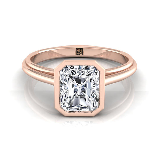 14K Rose Gold Radiant Cut Center  Bezel Halo Cathedral Solitaire Engagement Ring