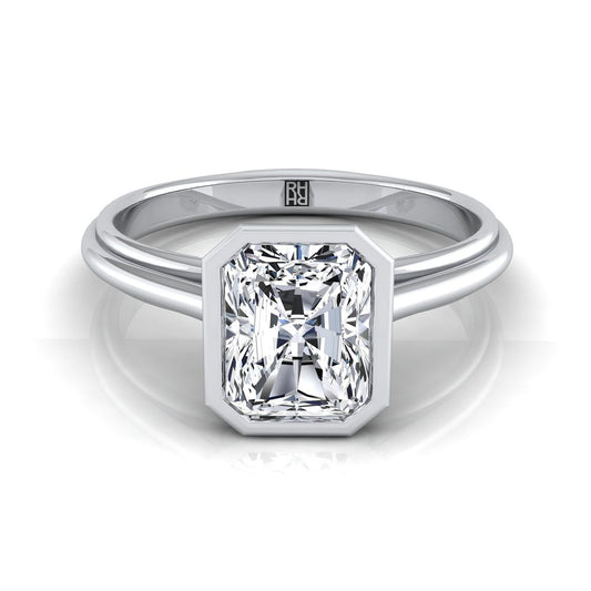 Platinum Radiant Cut Center  Bezel Halo Cathedral Solitaire Engagement Ring